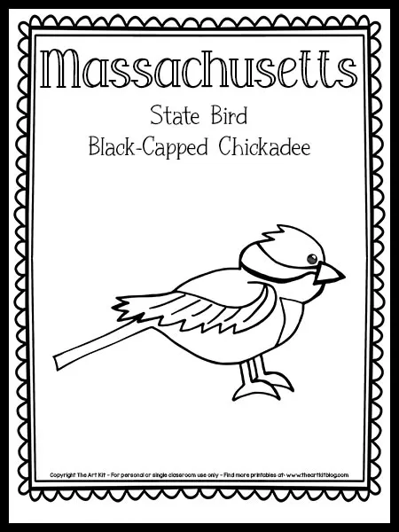 Massachusetts state bird coloring page black