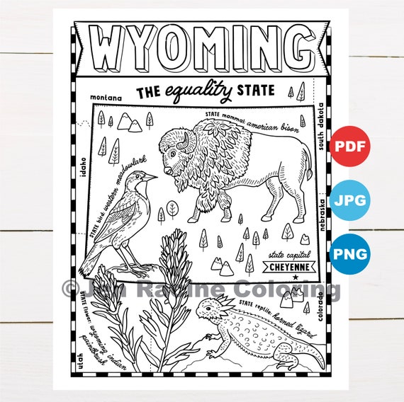 Wyoming coloring page united states state map wildlife