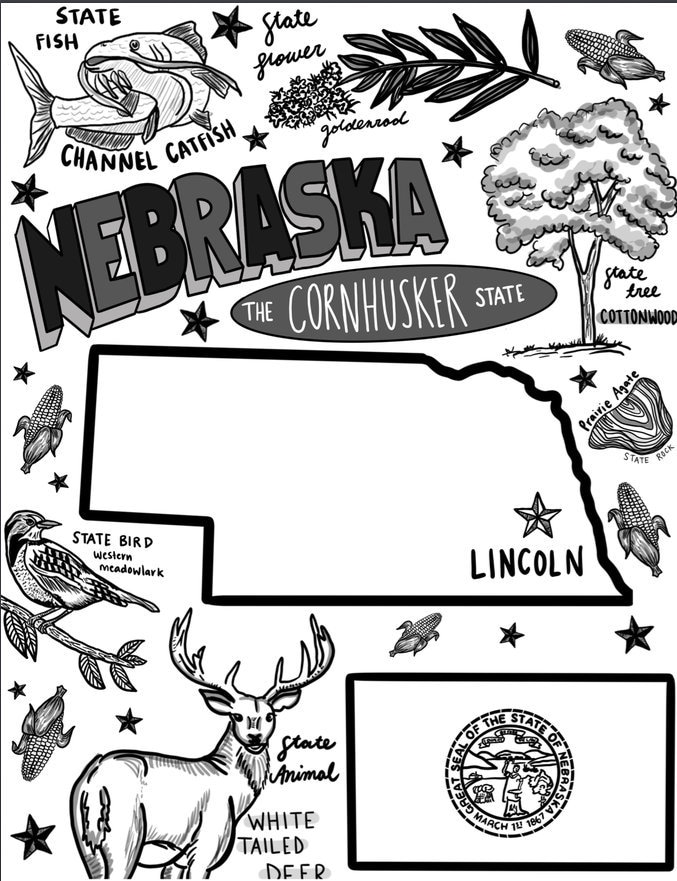 Nebraska coloring page instant download