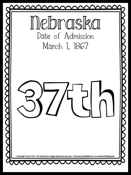 Nebraska th state coloring page free printable â the art kit