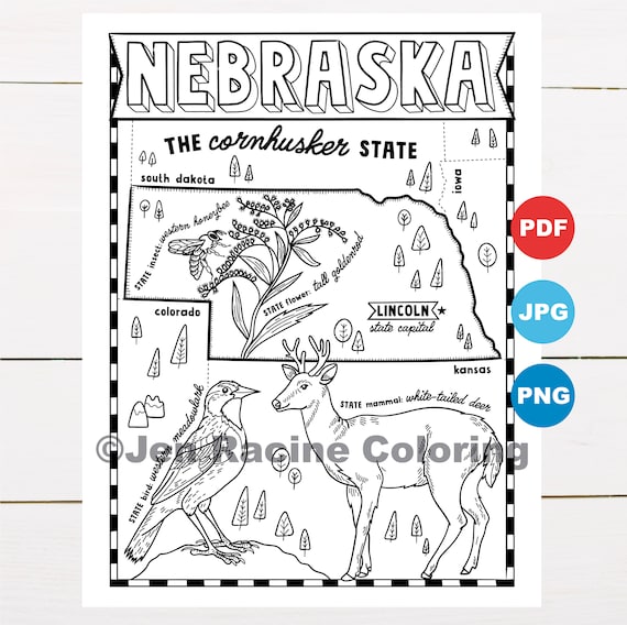 Nebraska coloring page united states state map wildlife state symbols flowers coloring pages