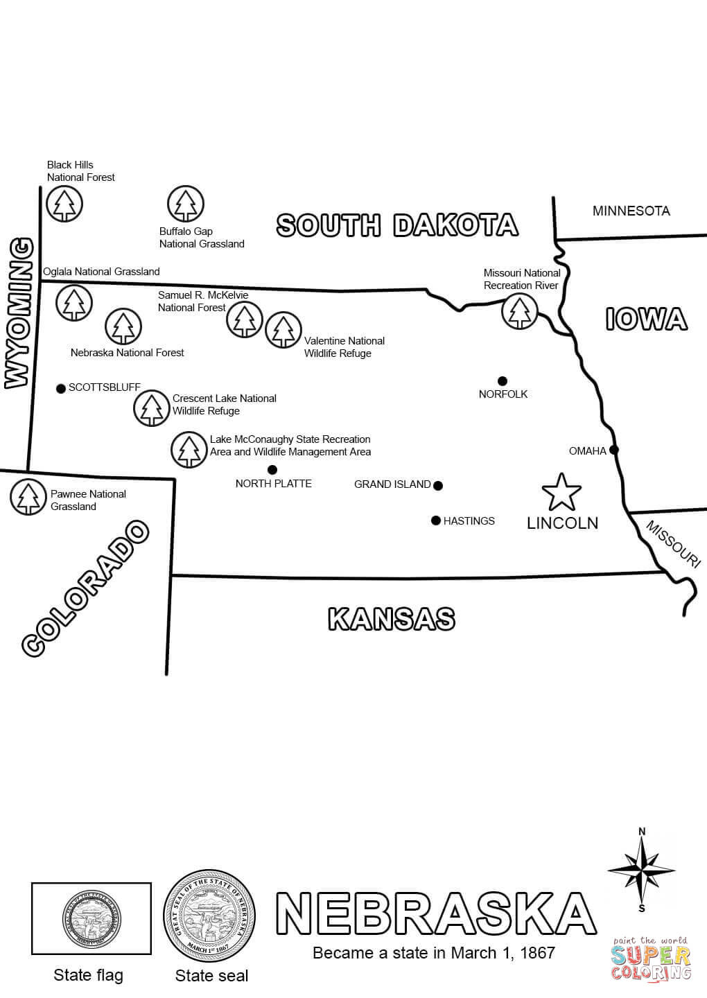 Nebraska map coloring page free printable coloring pages