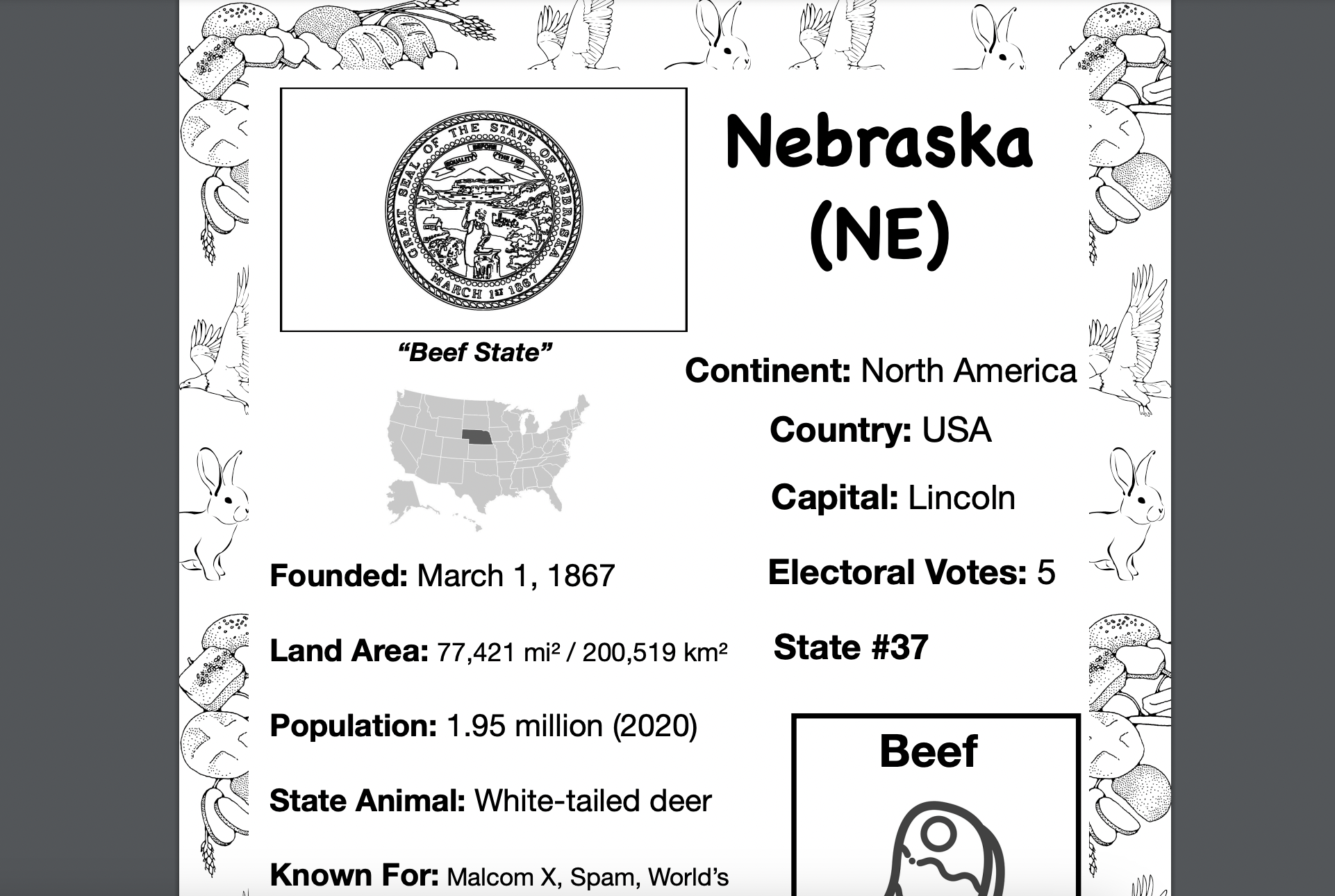 Nebraska usa travel the world worksheet made by teachers