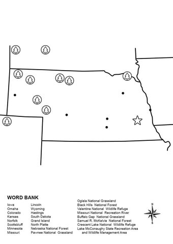 Nebraska map worksheet coloring page free printable coloring pages