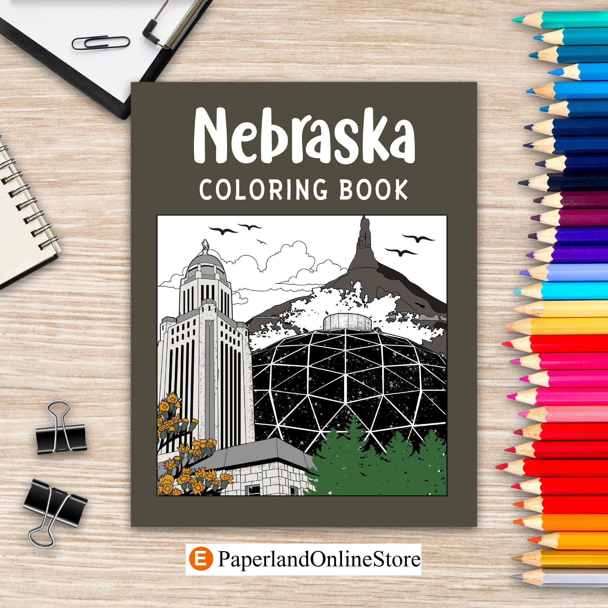 Nebraska coloring book adult painting on usa states landmarks and iconic stress relief activity books memorial gift for nebraska tourist