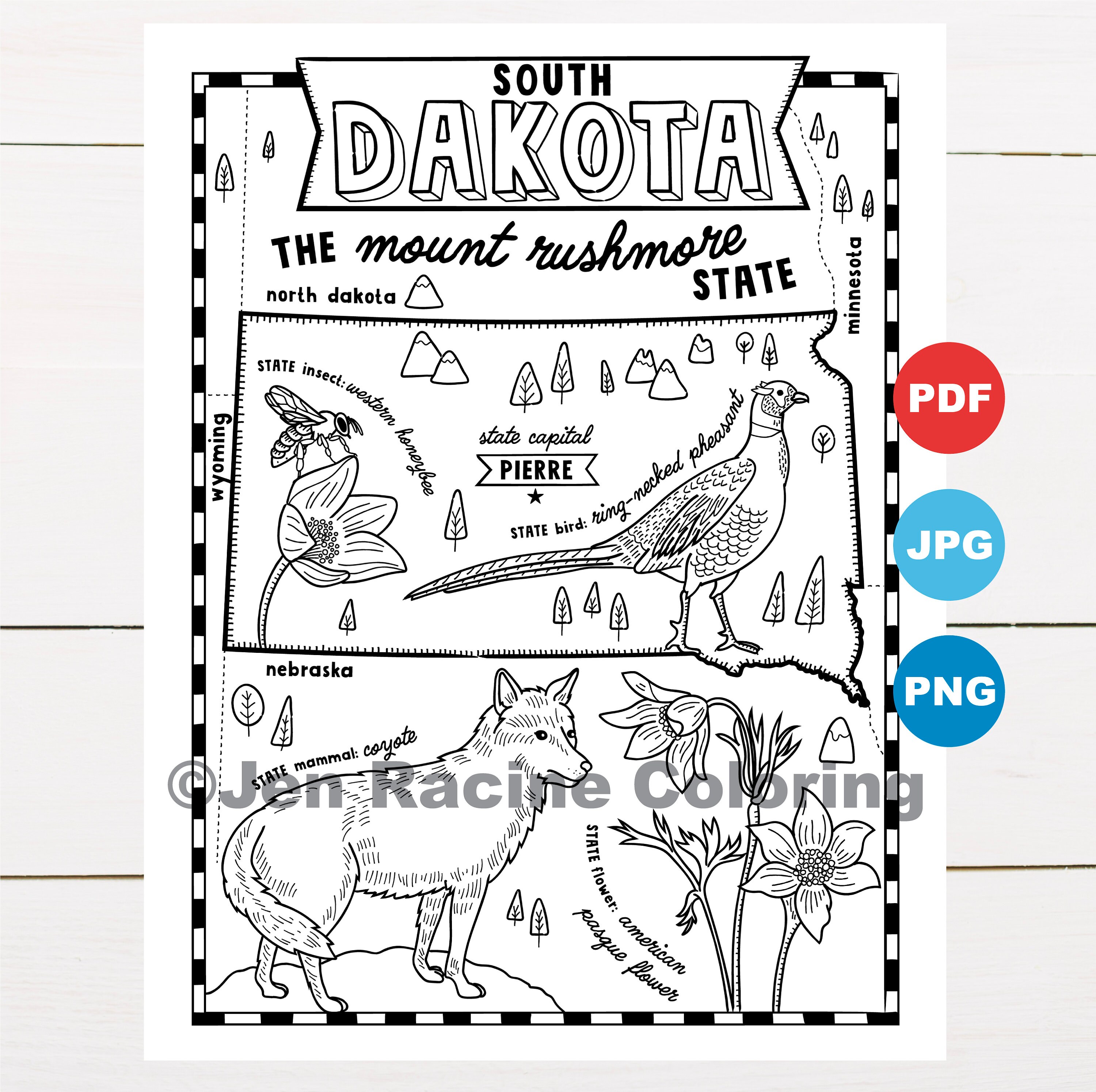 South dakota coloring page united states state map wildlife state symbols flowers coloring pages download now