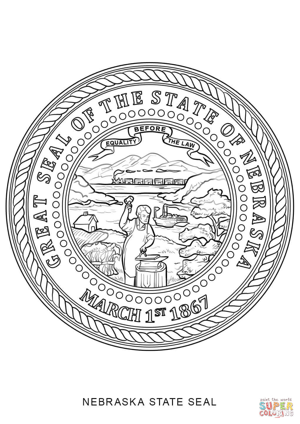 Nebraska state seal coloring page free printable coloring pages