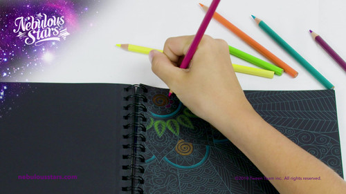 Black pages coloring book nebulous stars