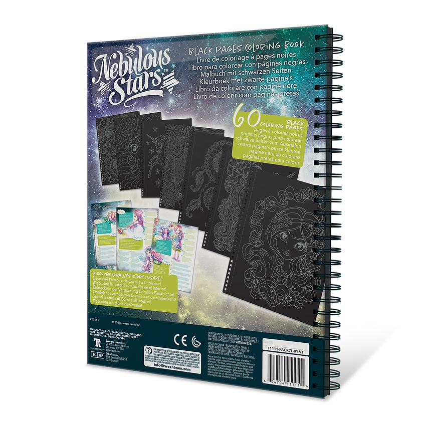 Black pages coloring book nebulous stars