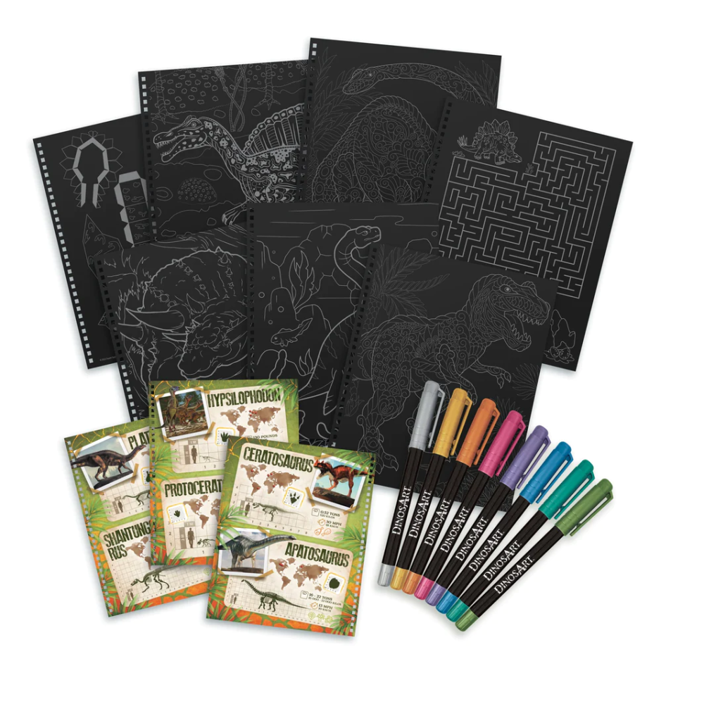 Nebulous stars dinosart black pages coloring book set