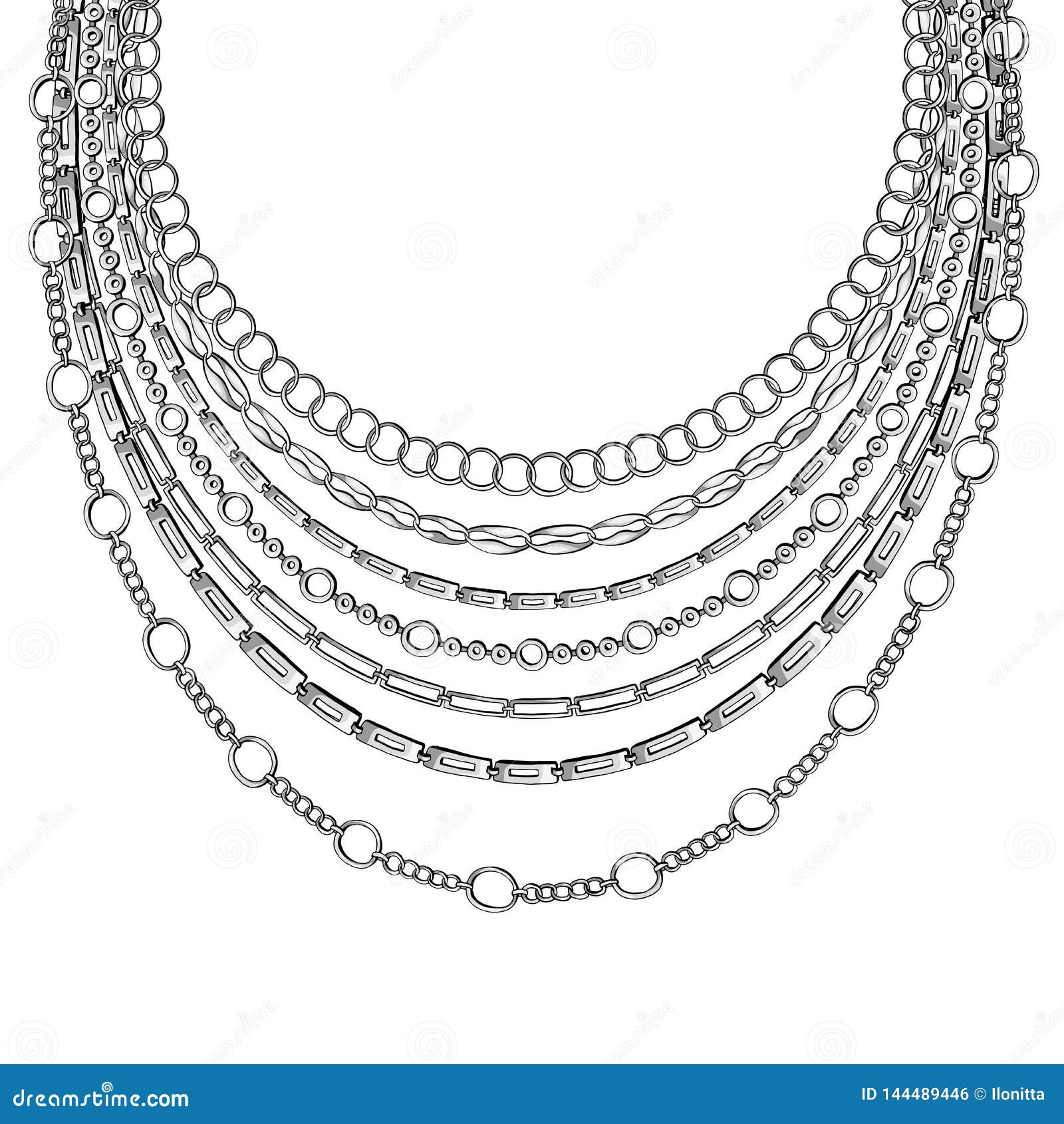 Black outline chain neck lace vector isolated on white background with chains necklace stock vector