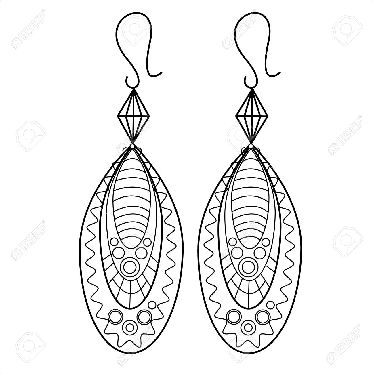 Jewelry earrings fashion black and white outline coloring page simple line art doodle earrings women accessories royalty free svg cliparts vectors and stock illustration image