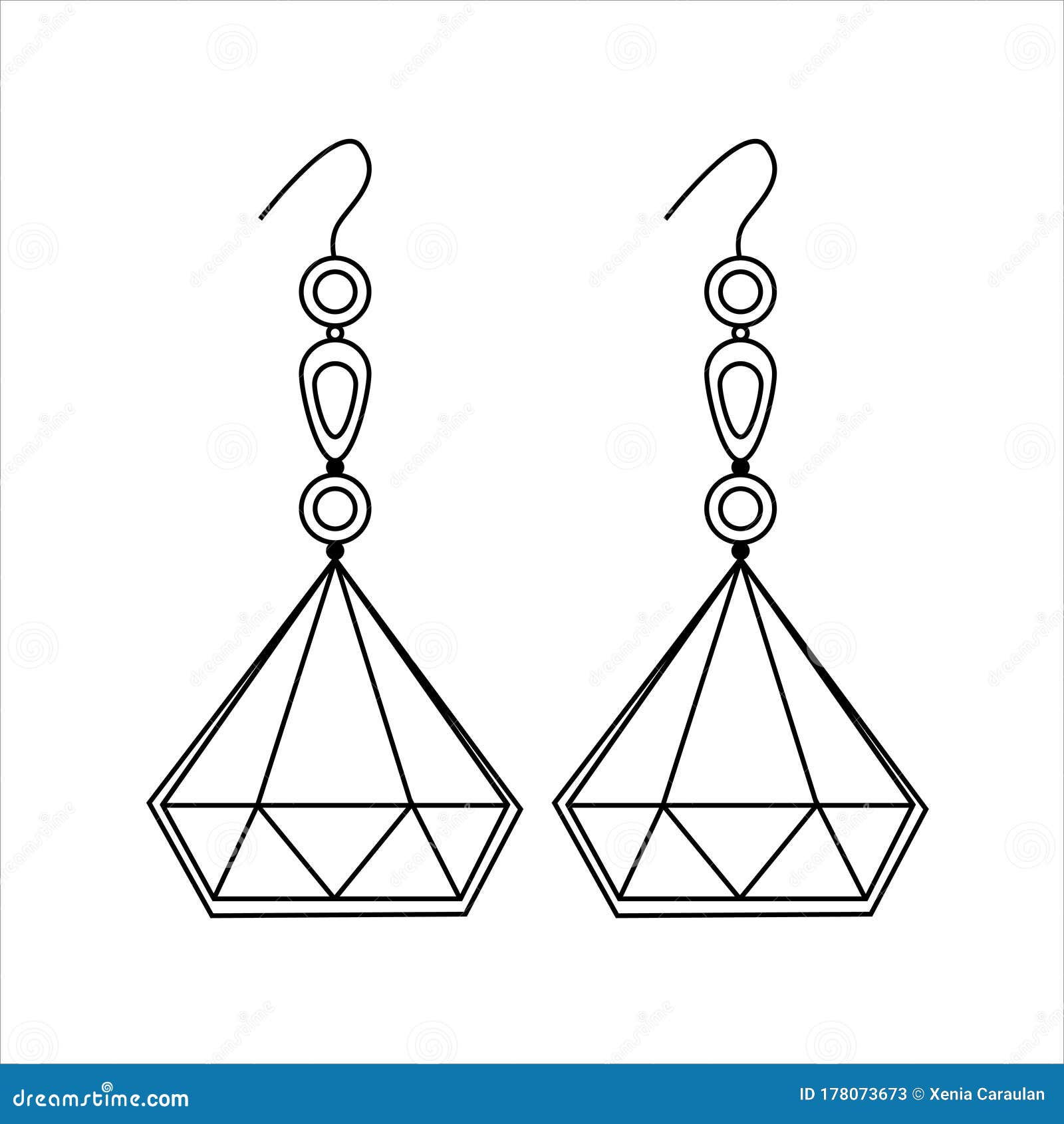 Jewelry earrings fashion black and white outline coloring page doodle earrings simple line art women accessories stock vector