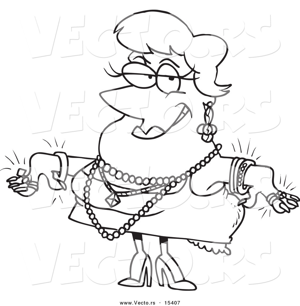 R of a cartoon woman wearing jewels