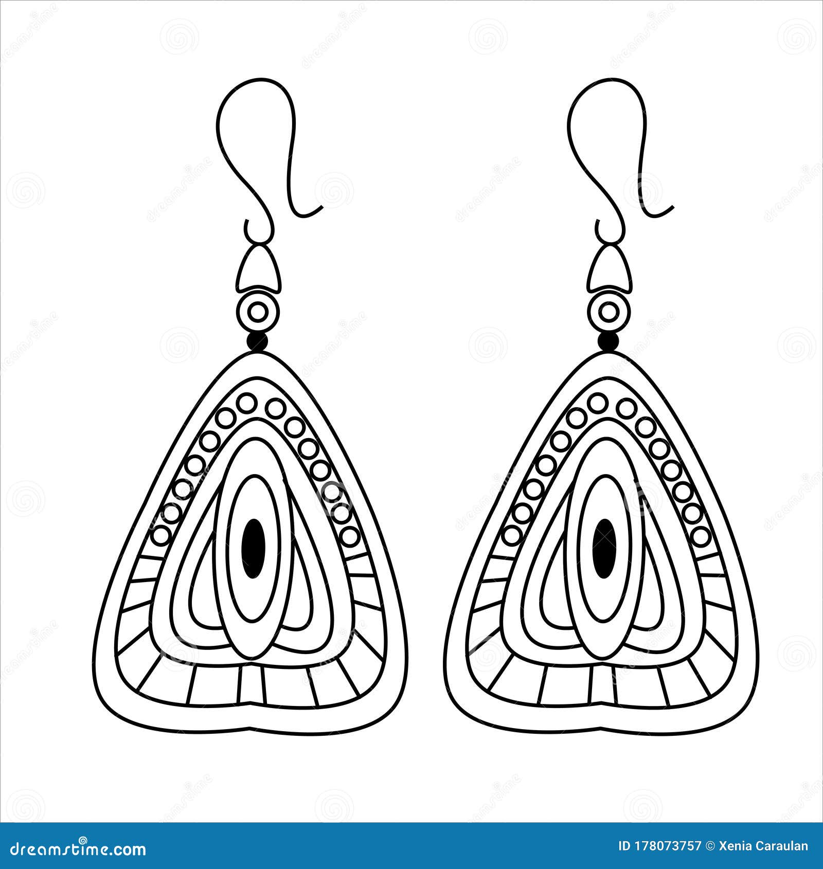 Jewelry earrings fashion black and white outline coloring page simple line art doodle earrings women accessories stock vector