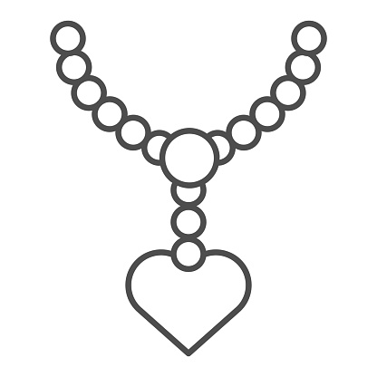 Pearls pendant with heart thin line icon necklace with pearl vector illustration isolated on white jewel outline style design designed for web and app eps stock illustration