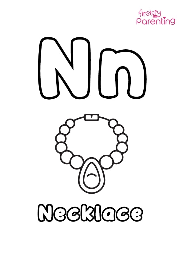 N for necklace coloring page for kids