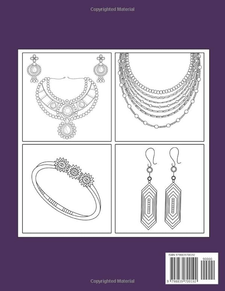 Kids necklace loring book easy designs with rings bracelets necklaces crowns rings stones beads pearls earrings diamonds queen crown and more publisher exp books