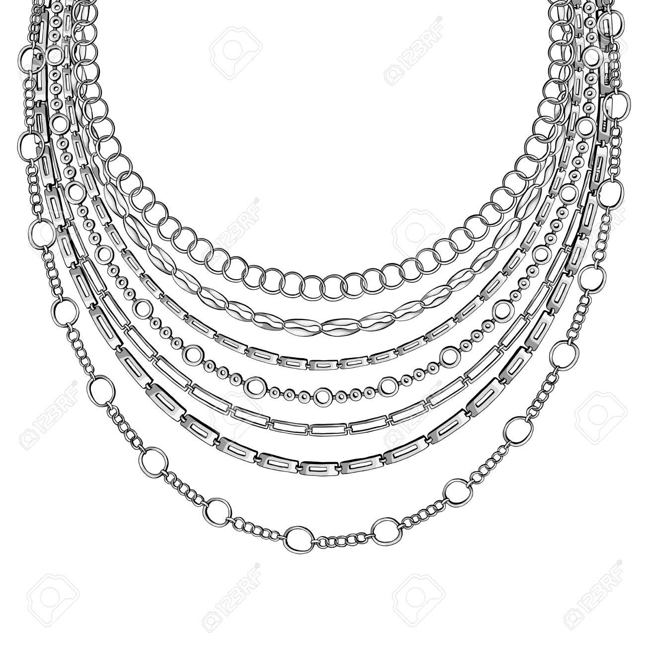 Black outline chain neck lace vector isolated on white background with chains necklace coloring book or coloring page antistress design trendy accessory illustration royalty free svg cliparts vectors and stock illustration image