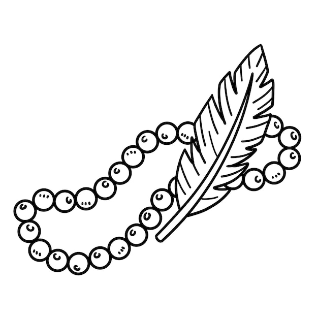 Premium vector necklace feather isolated coloring page for kids