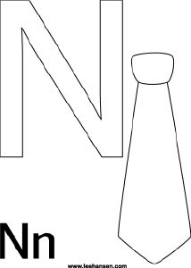 Alphabet coloring page printable letter n for necktie picture