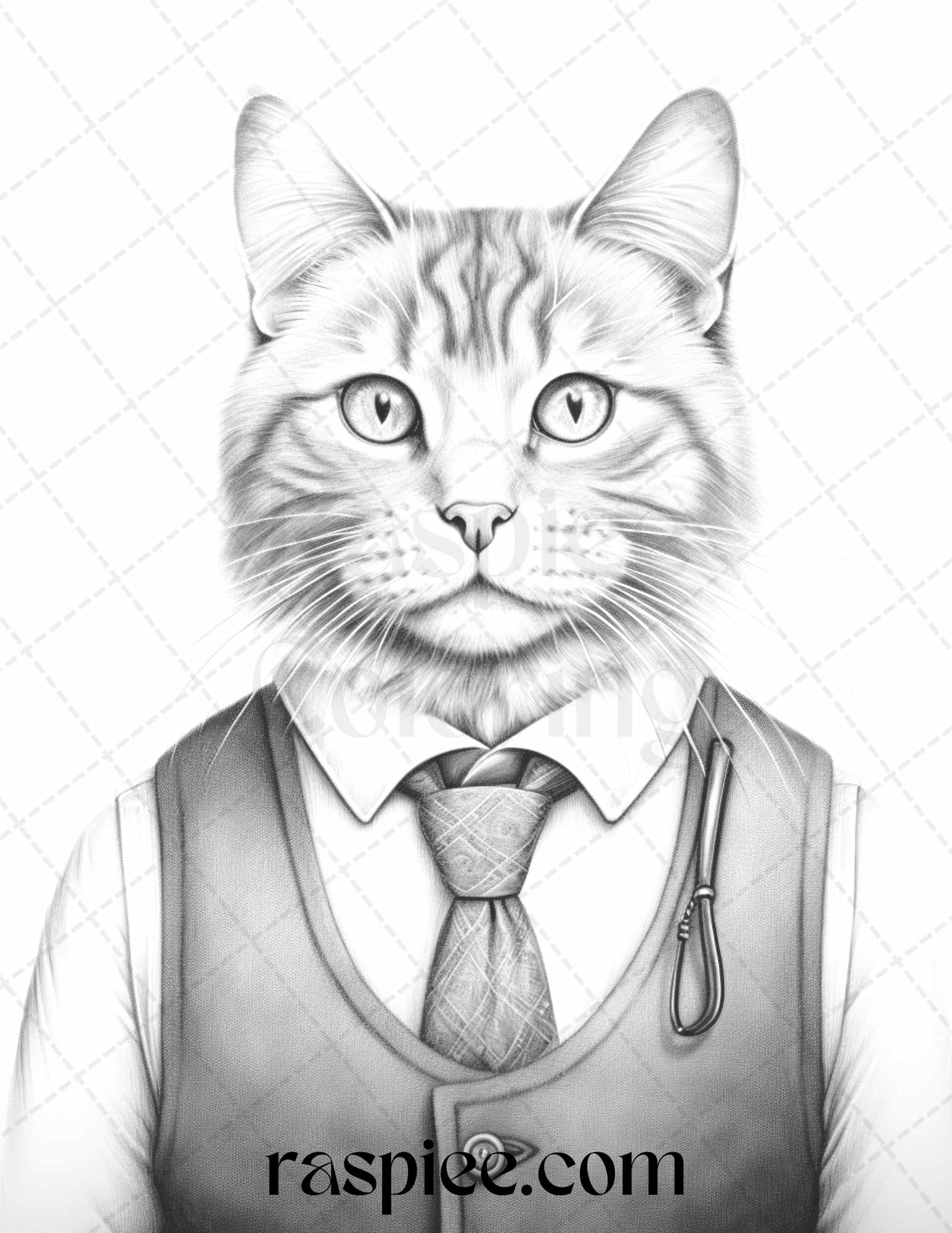 Gentleman cat grayscale coloring pages printable for adults kids pdf â coloring