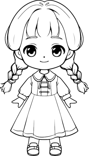 Premium vector doll vector illustration black and white outline doll coloring book or page for children
