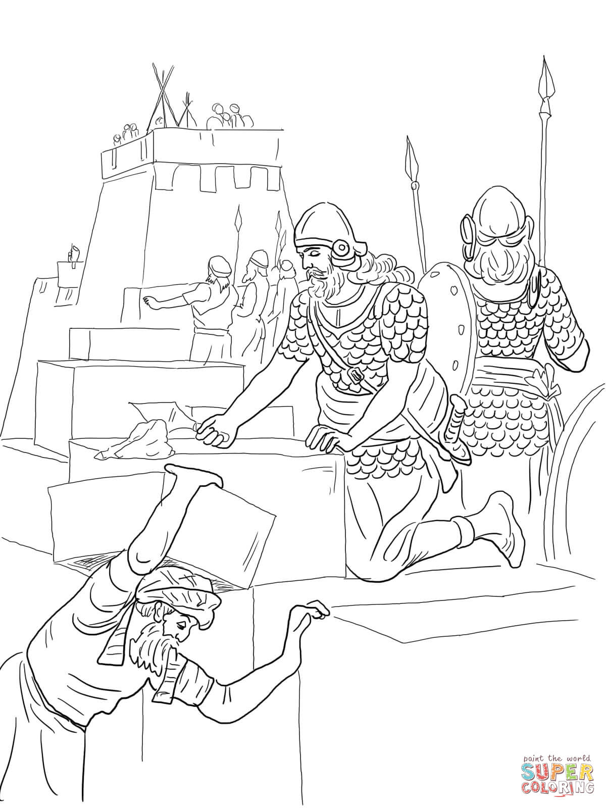 Nehemiah builds the walls and tower of jerusalem coloring page free printable coloring pages