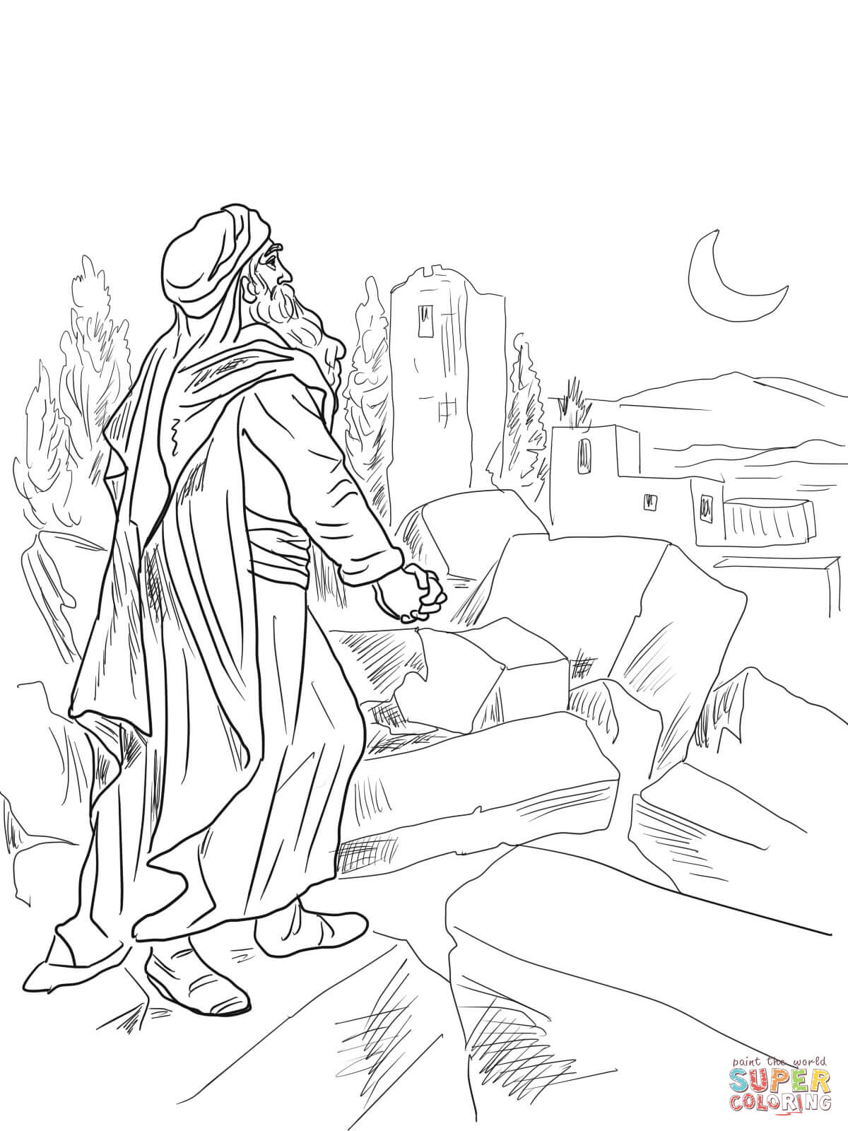 Nehemiah observing broken walls of jerusalem coloring page free printable coloring pages