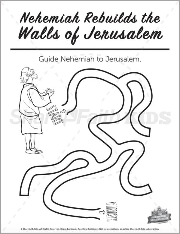The story of nehemiah preschool mazes â