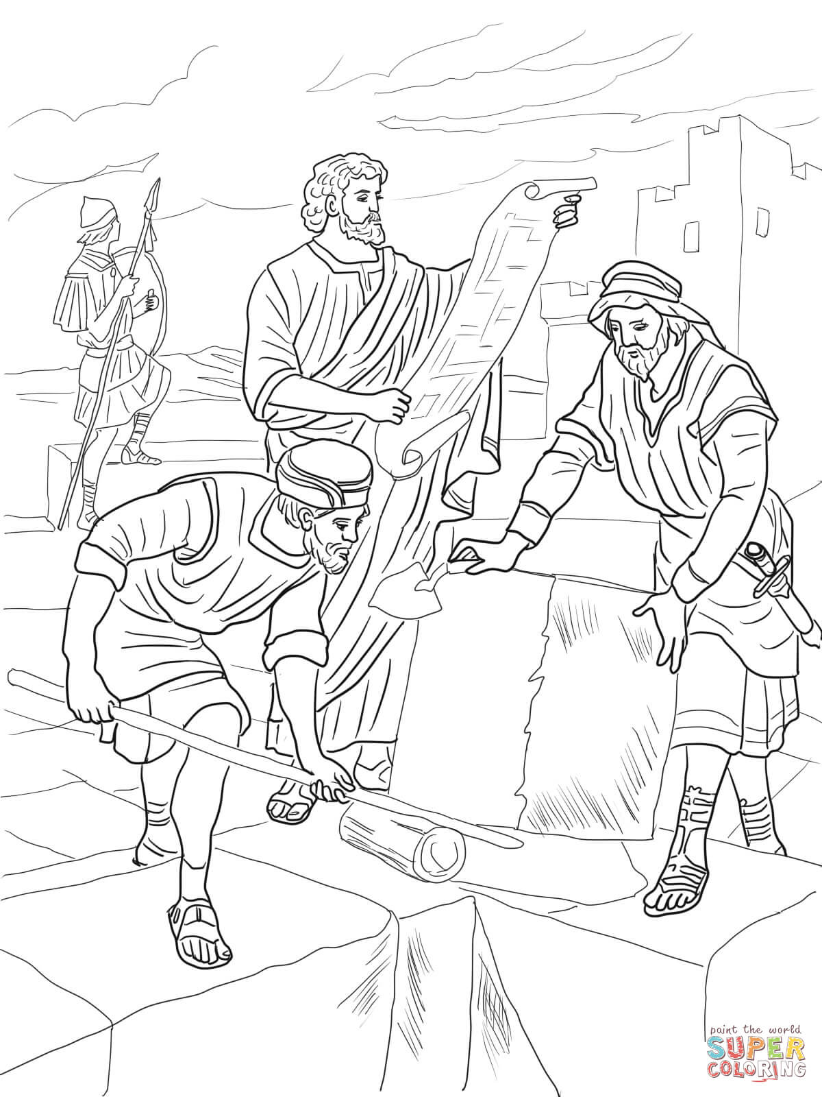 Nehemiah rebuilding the walls of jerusalem coloring page free printable coloring pages