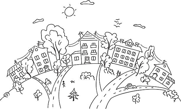 Cartoon town on a hill stock illustration