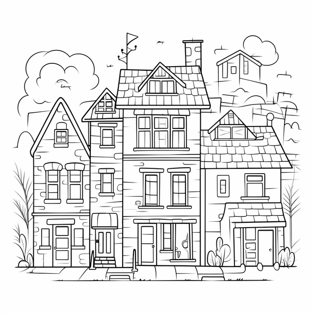 The coloring page of the city with houses vector city drawing house drawing ring drawing png and vector with transparent background for free download