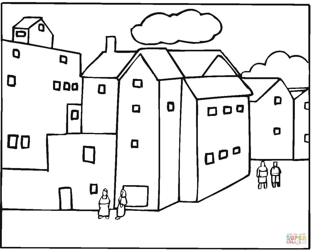 Neighborhood in a city coloring page free printable coloring pages