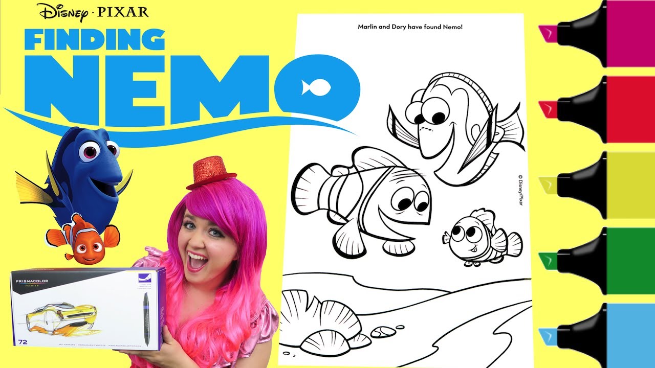 Coloring finding nemo dory coloring book page colored markers prismacolor kimmi the clown