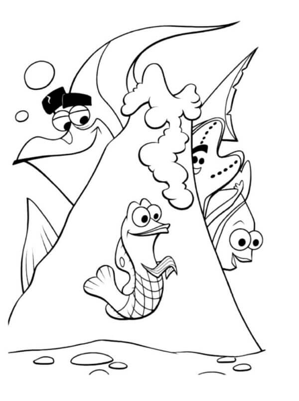 Cute nemo with friends coloring page