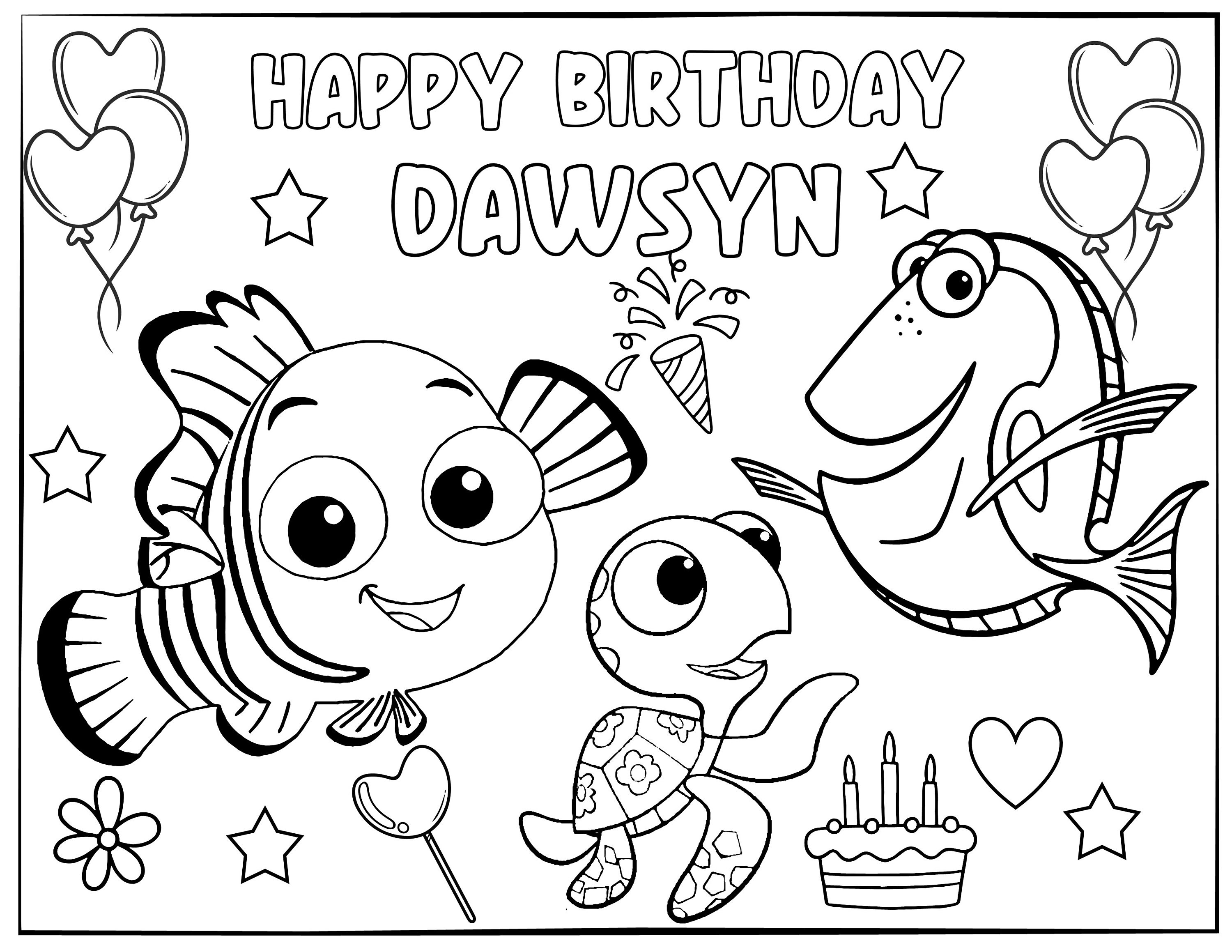 Printable nemo coloring page for birthday personalized with name pdf format