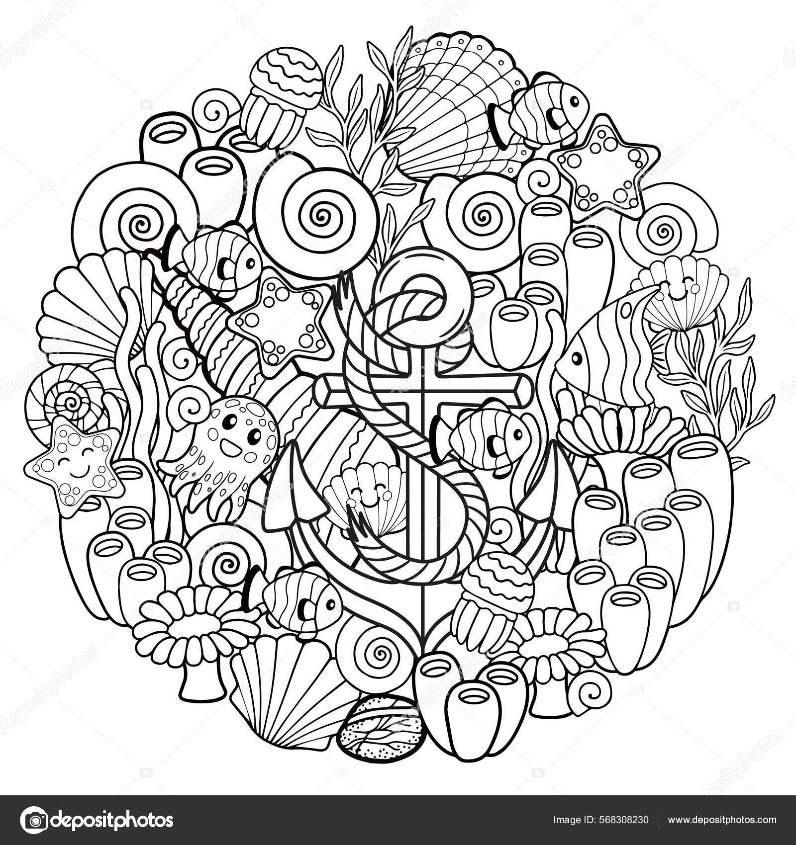 Coloring book adults page meditation relax tropical fish nemo fish stock vector by natasha