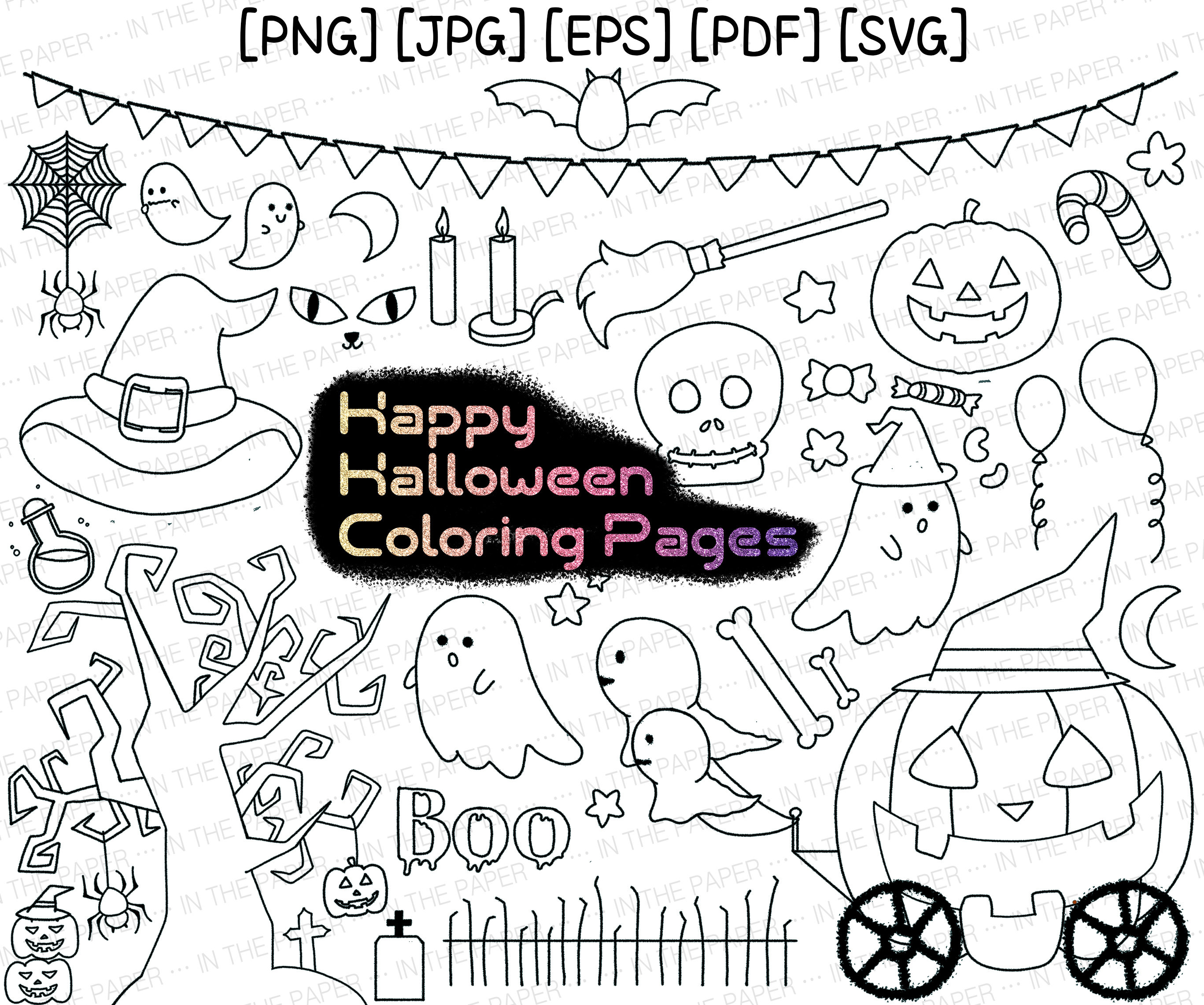 Halloween coloring pages png jpg eps pdf svg coloring books digital download printable clipart for kids for adults