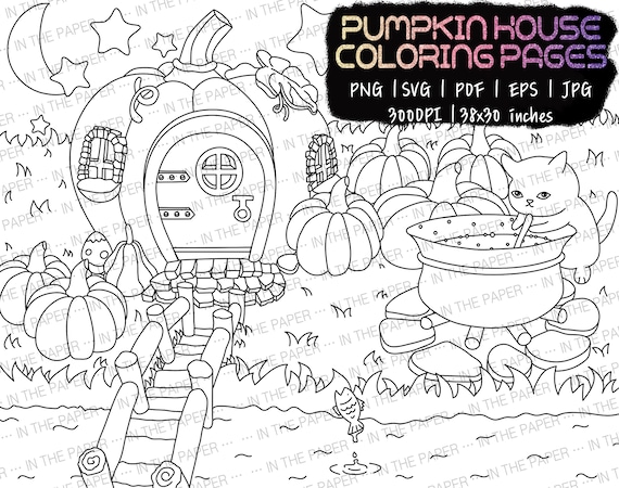 Pumpkin house coloring pages halloween coloring book for kids cat star cute magic potion kawaii moon