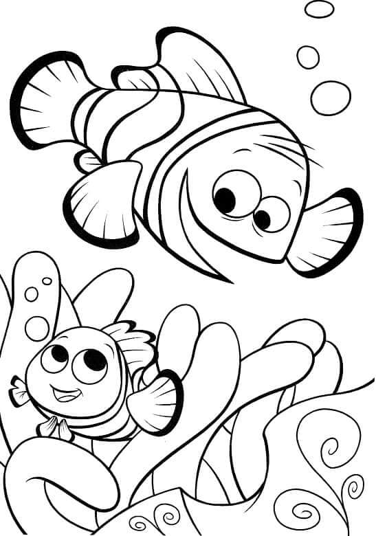 Nemo and friend in aquarium coloring page