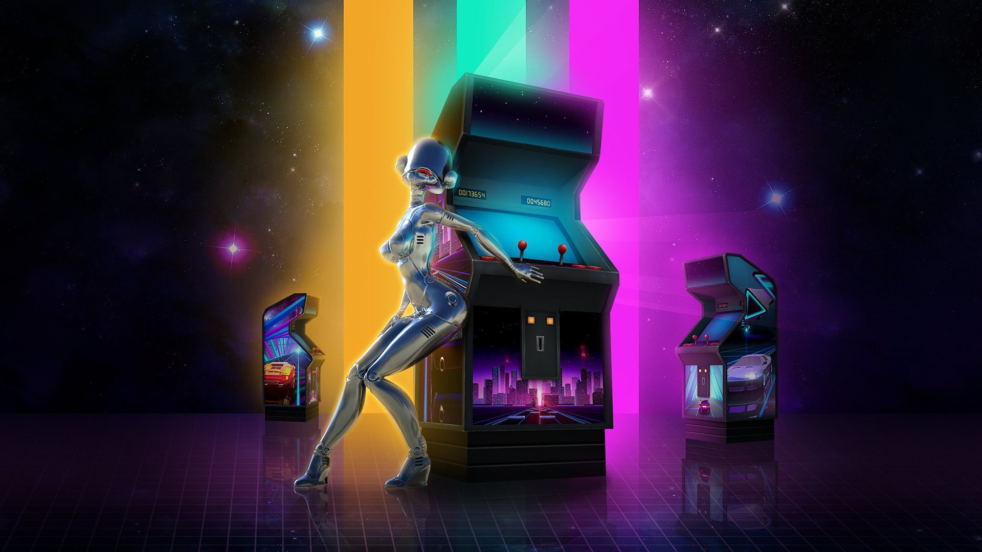 Music stars the game robot neon background electronic wallpaper