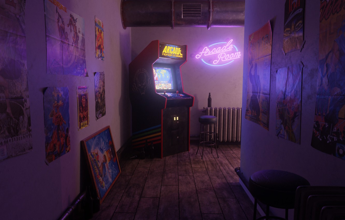 Wallpaper neon retro corridor arcade slot machine ferhat tanman a scene from the past arcade fighters corner by ferhat tanman posters images for desktop section ñðµðððµñððð