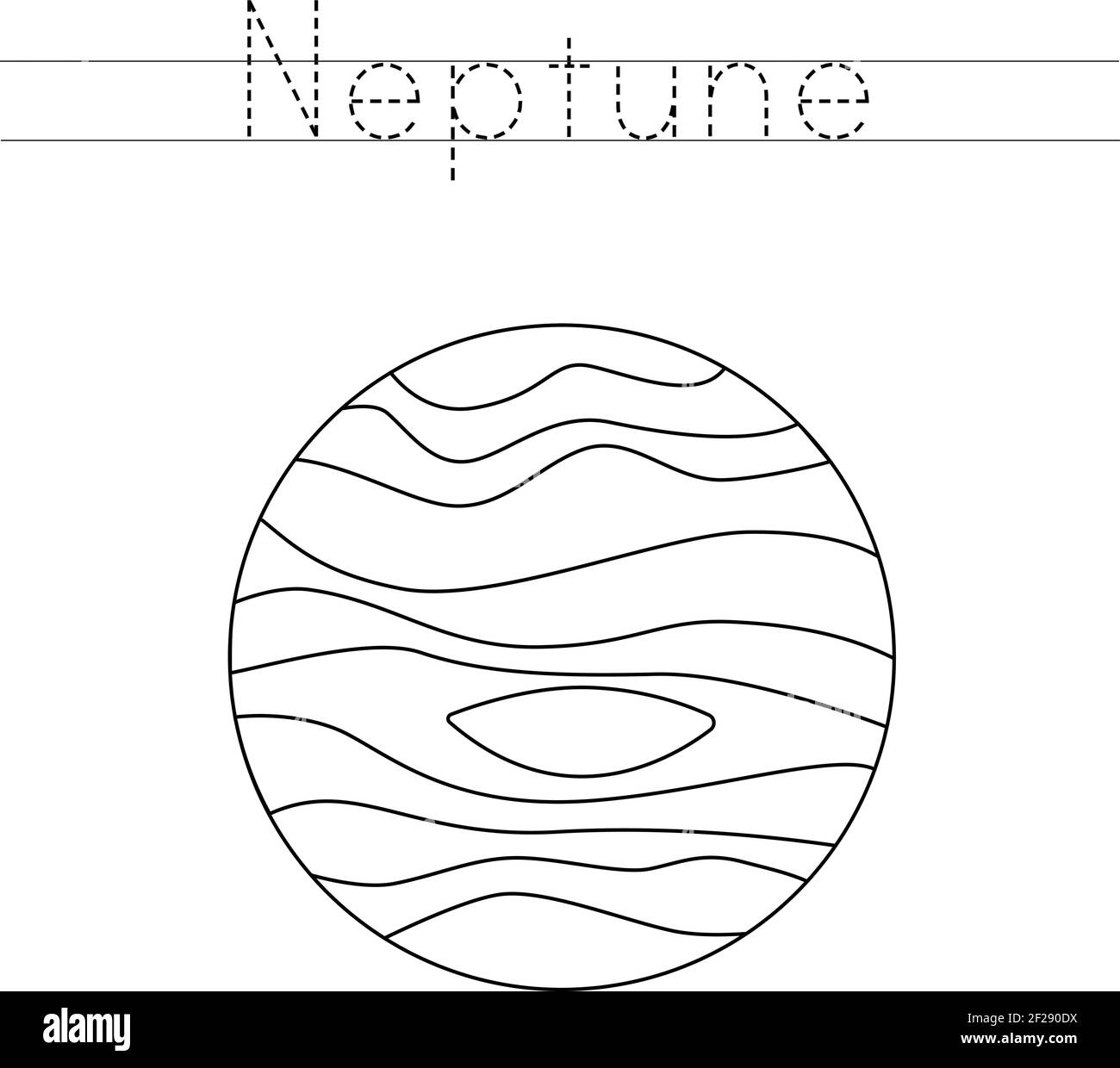 Trace the word color neptune planet handwriting practice for preschool kids stock vector image art