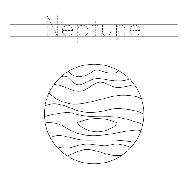 Premium vector trace the word color neptune planet handwriting practice for preschool kids