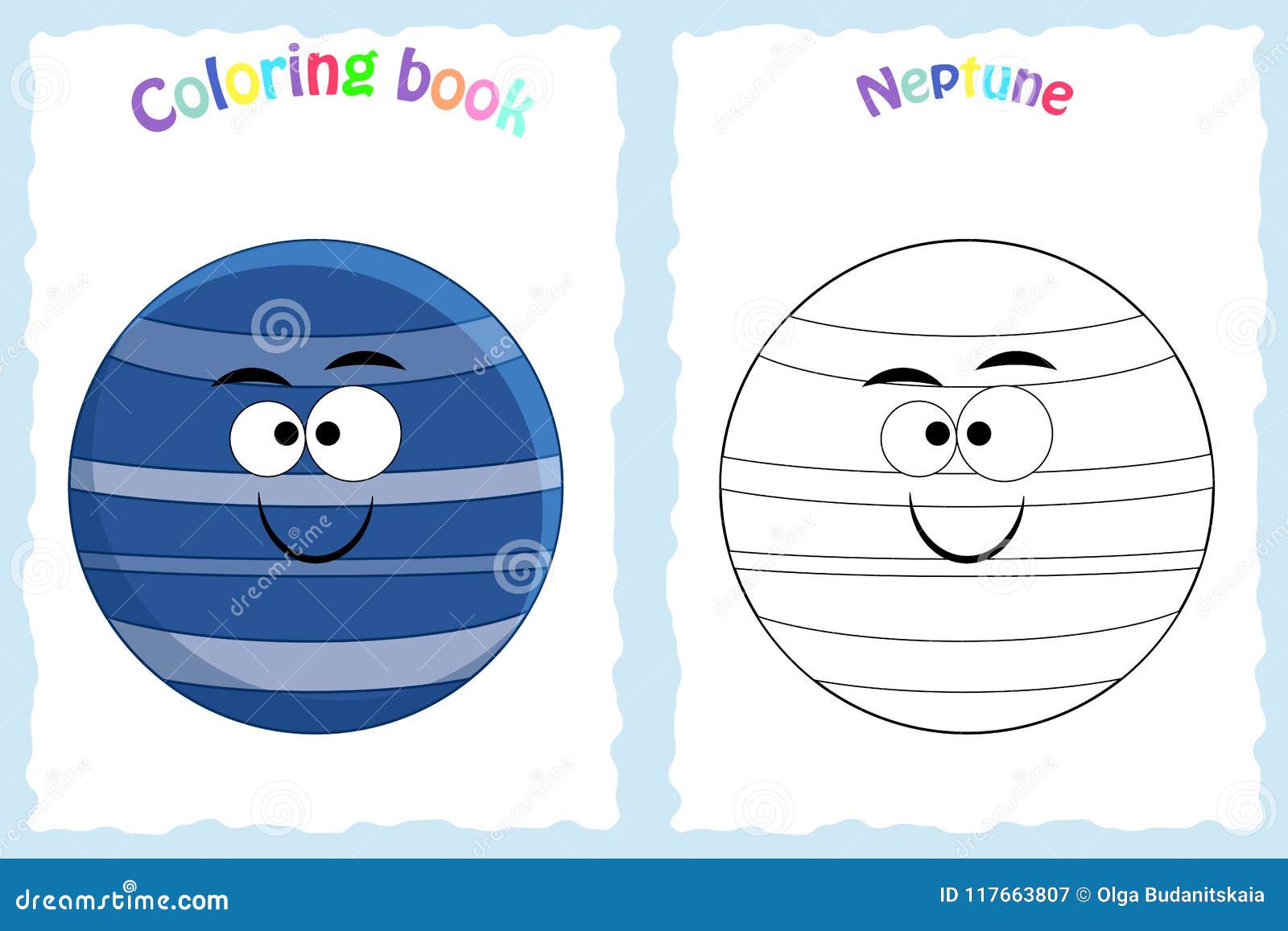 Coloring book page for preschool children with colorful neptune stock vector