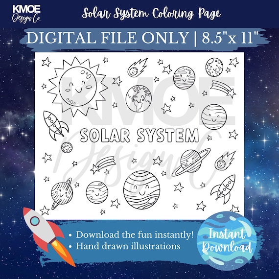 Solar system coloring page printable coloring pages galaxy planets stars jupiter mars venus sun mercury neptune uranus earth saturn moon kid