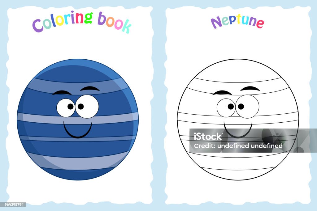 Coloring book page for preschool children with colorful neptune stock illustration