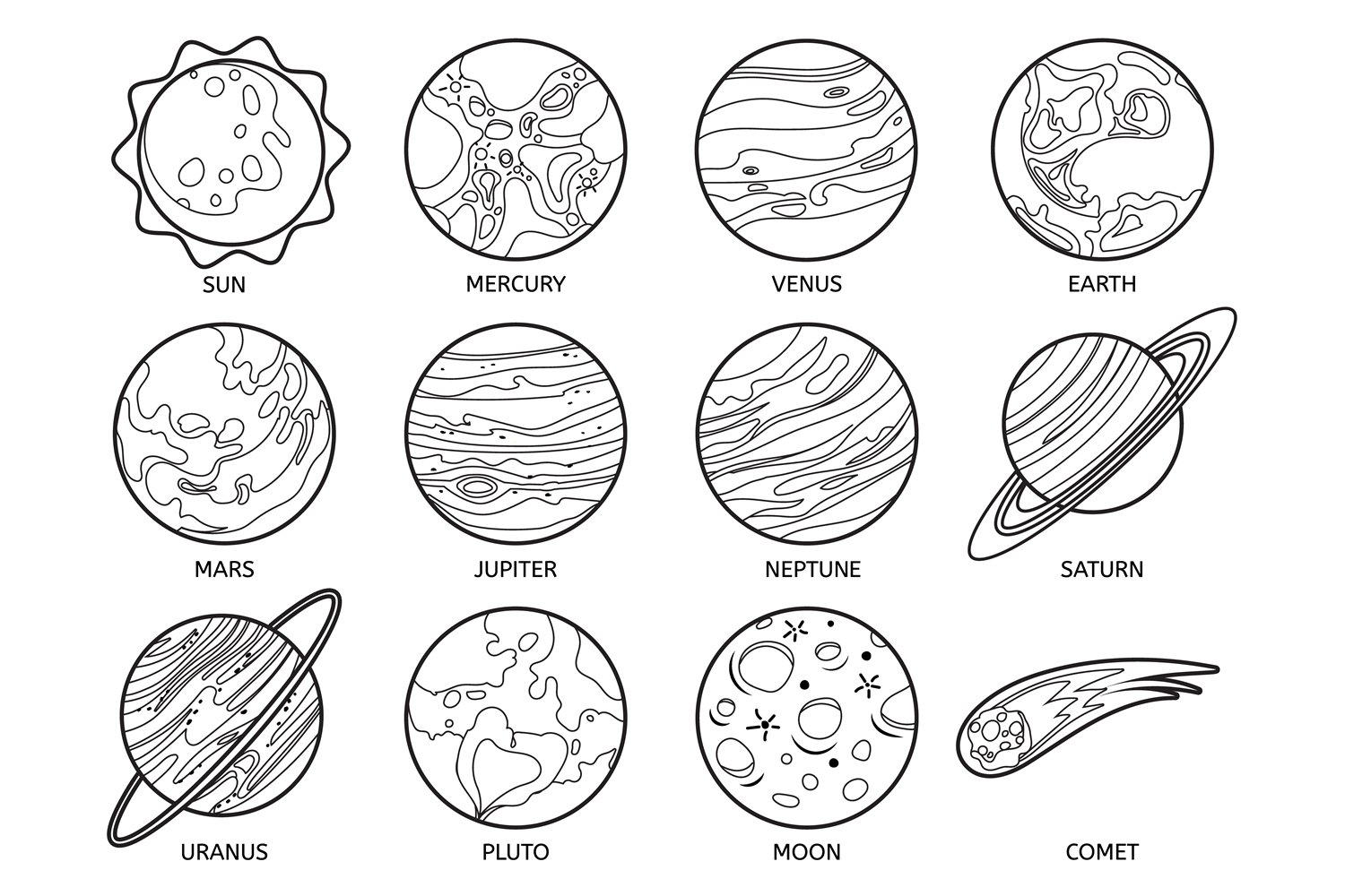 Plas for color book solar system earth sun and neptune