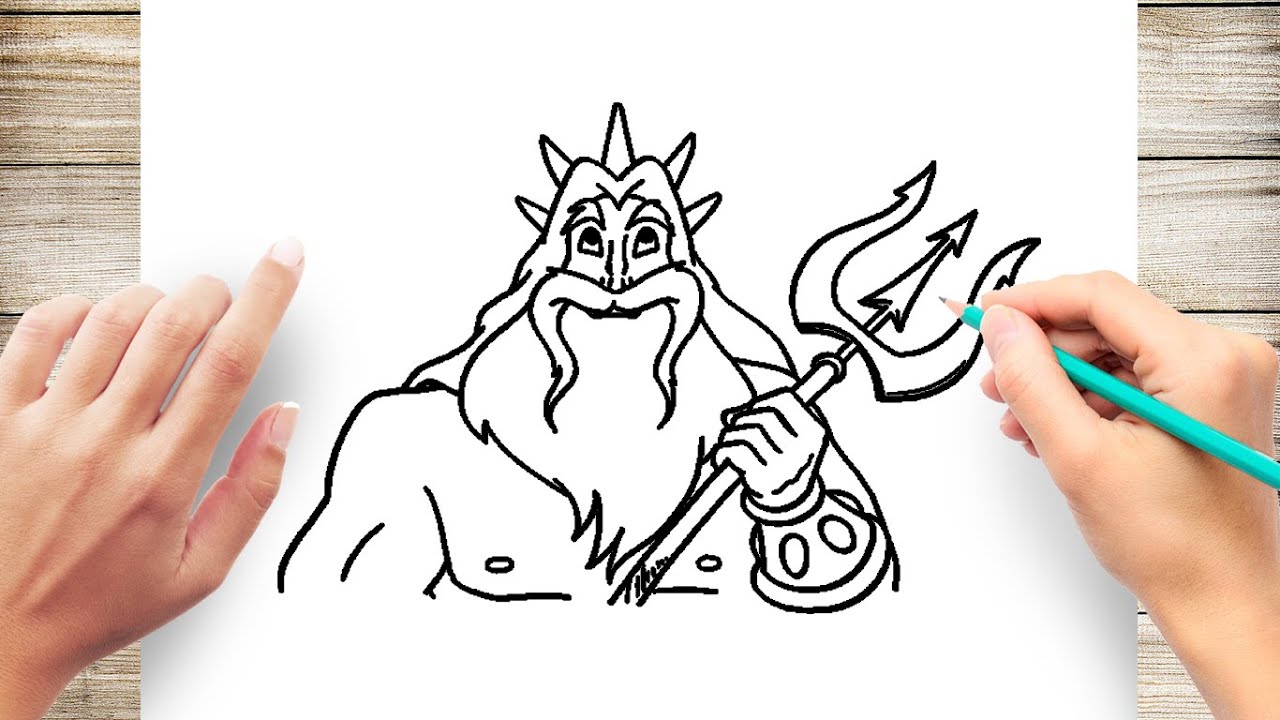 How to draw king neptune step by step